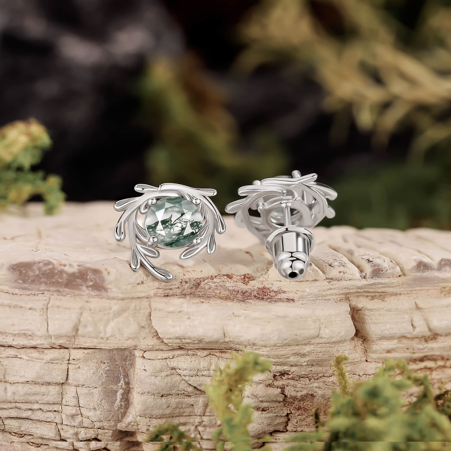 Enchanted Moss Agate Stud Earrings