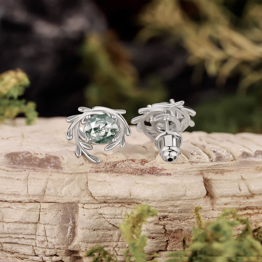 Enchanted Moss Agate Stud Earrings