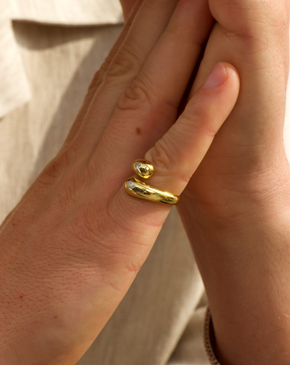 Golden Teardrop Open Wrap  Dome Silver Moissanite Ring-Unisex