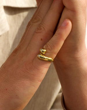 Golden Teardrop Open Wrap  Dome Silver Moissanite Ring-Unisex