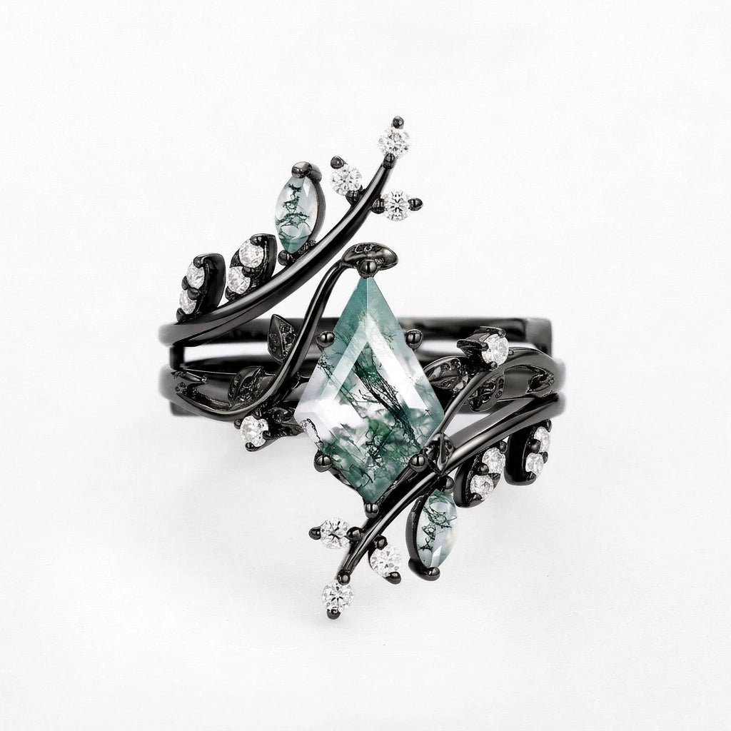 Elara’s Bower | Kite Cut Moss Agate Cage Leafy Bridal Set 2pcs