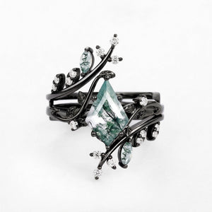 Elara’s Bower | Kite Cut Moss Agate Cage Leafy Bridal Set 2pcs