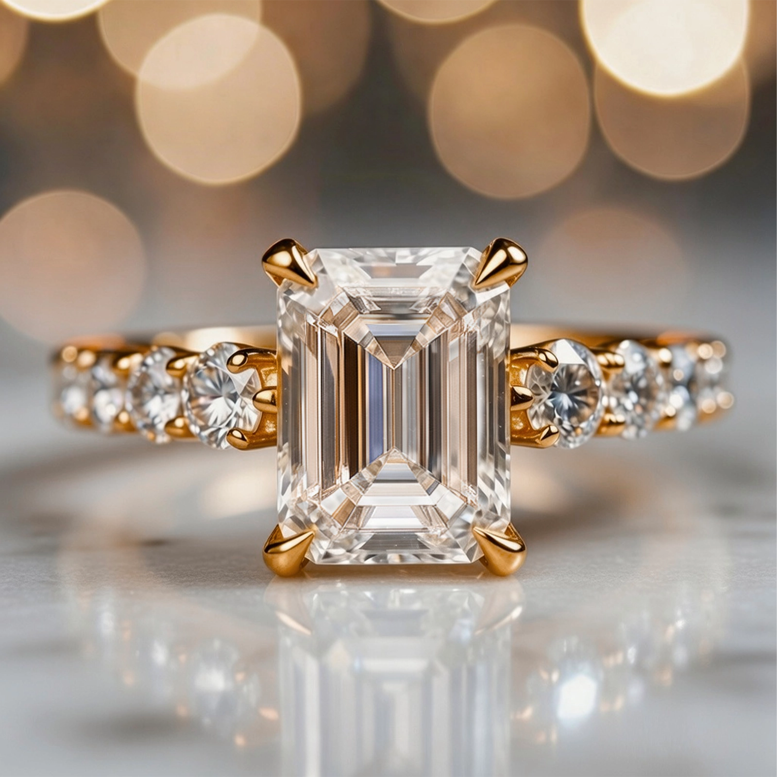 Audrey's Romance | 2CT Emerald Cut Moissanite Ring