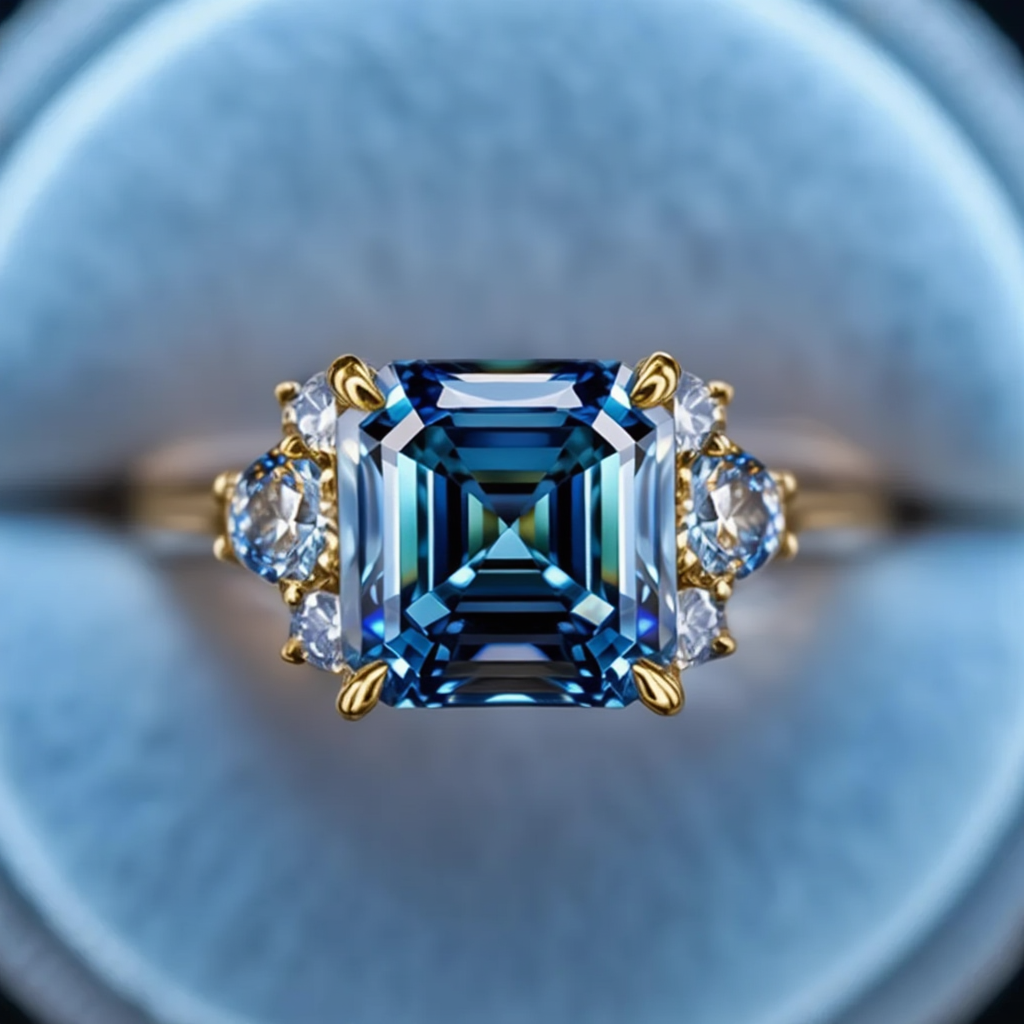 Seren's Lumen | Asscher Cut Blue Starry Ring