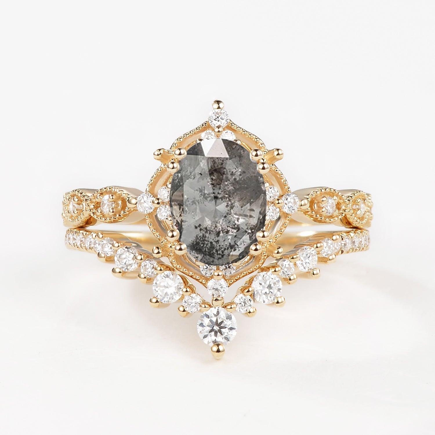 1.5ct Signature Moss Agate Vintage Ring Set 2pcs - Charlotte