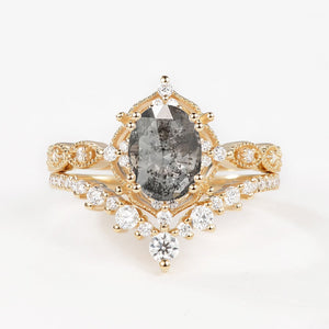 1.5ct Signature Moss Agate Vintage Ring Set 2pcs - Charlotte