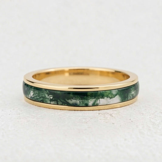 Eternal Lichen | Moss Agate Inlay Men‘s Wedding Band