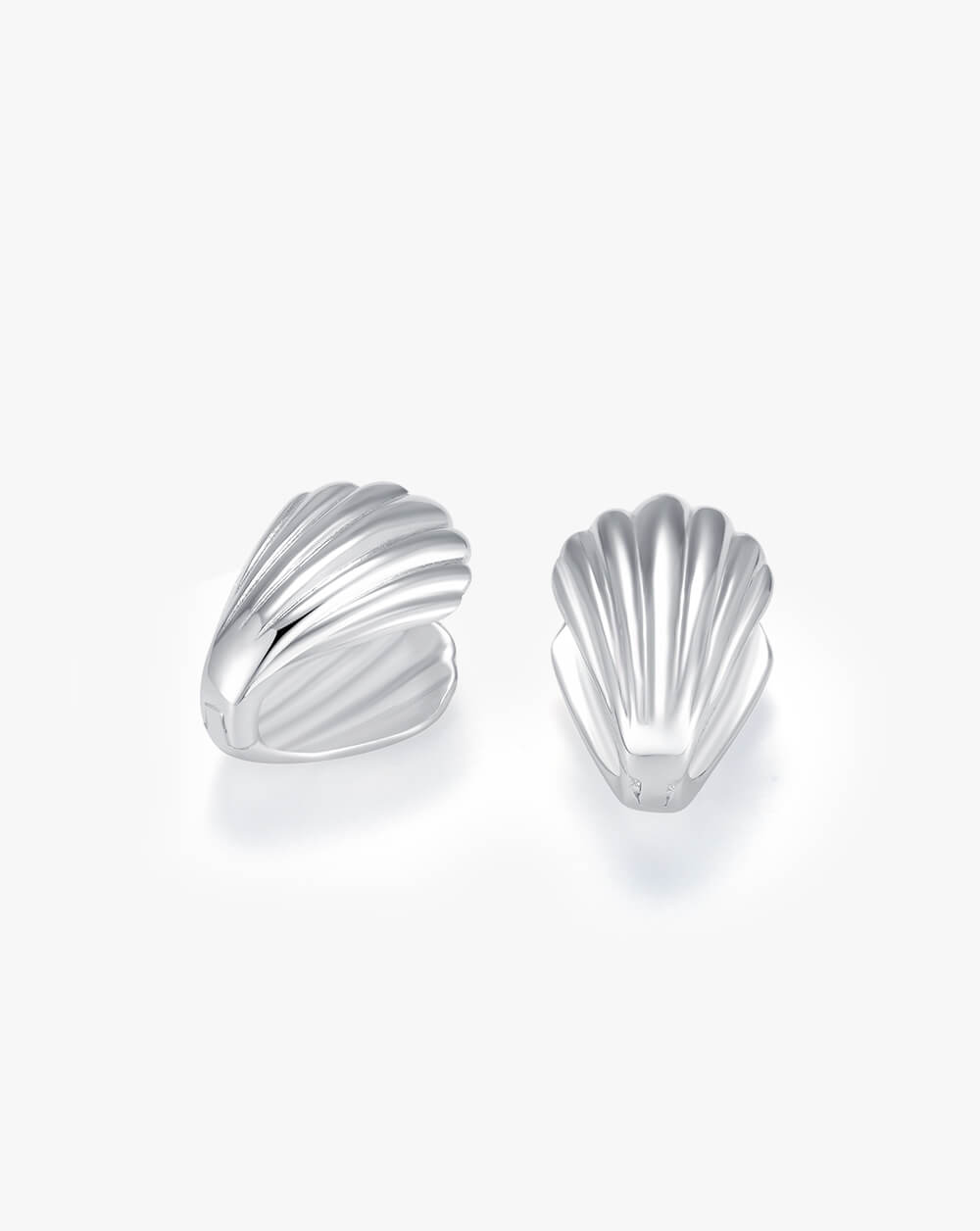 Minimalist Frosted Shell Silver Huggie Hoop Earrings