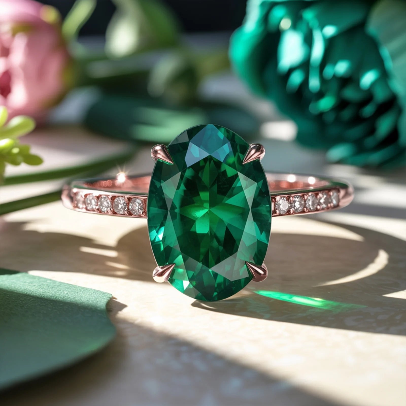 The Opaline 2CT Oval Cut Green Gemstone Ring