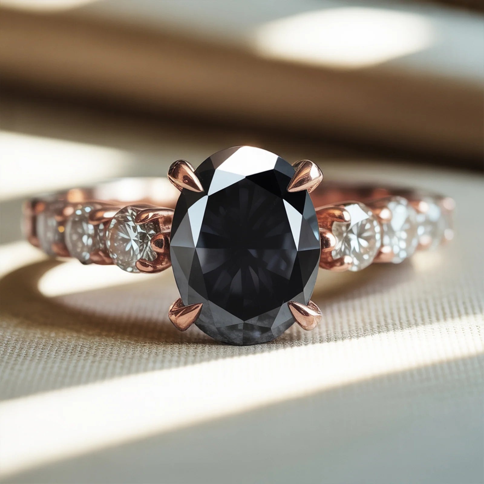 The Celestine 2CT Oval-Cut Black Gemstone Ring