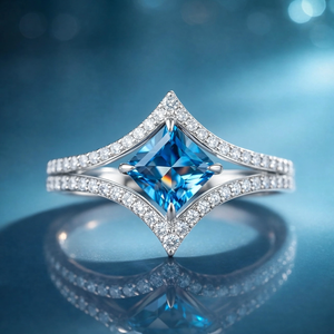 Marina’s Sparkle | 2CT Princess Cut Blue Sapphire Halo Ring
