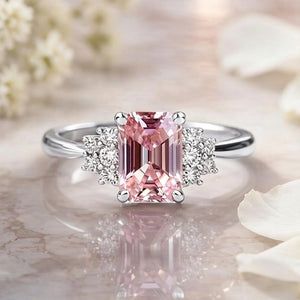 Aurora‘s Halo | 2CT Emerald Cut Pink Gemstone Ring