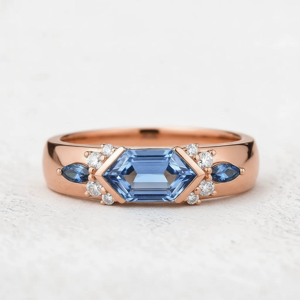 Cobalt Hex | Long Hexagon Sapphire Cluster Men's Band