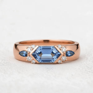 Cobalt Hex | Long Hexagon Sapphire Cluster Men's Band