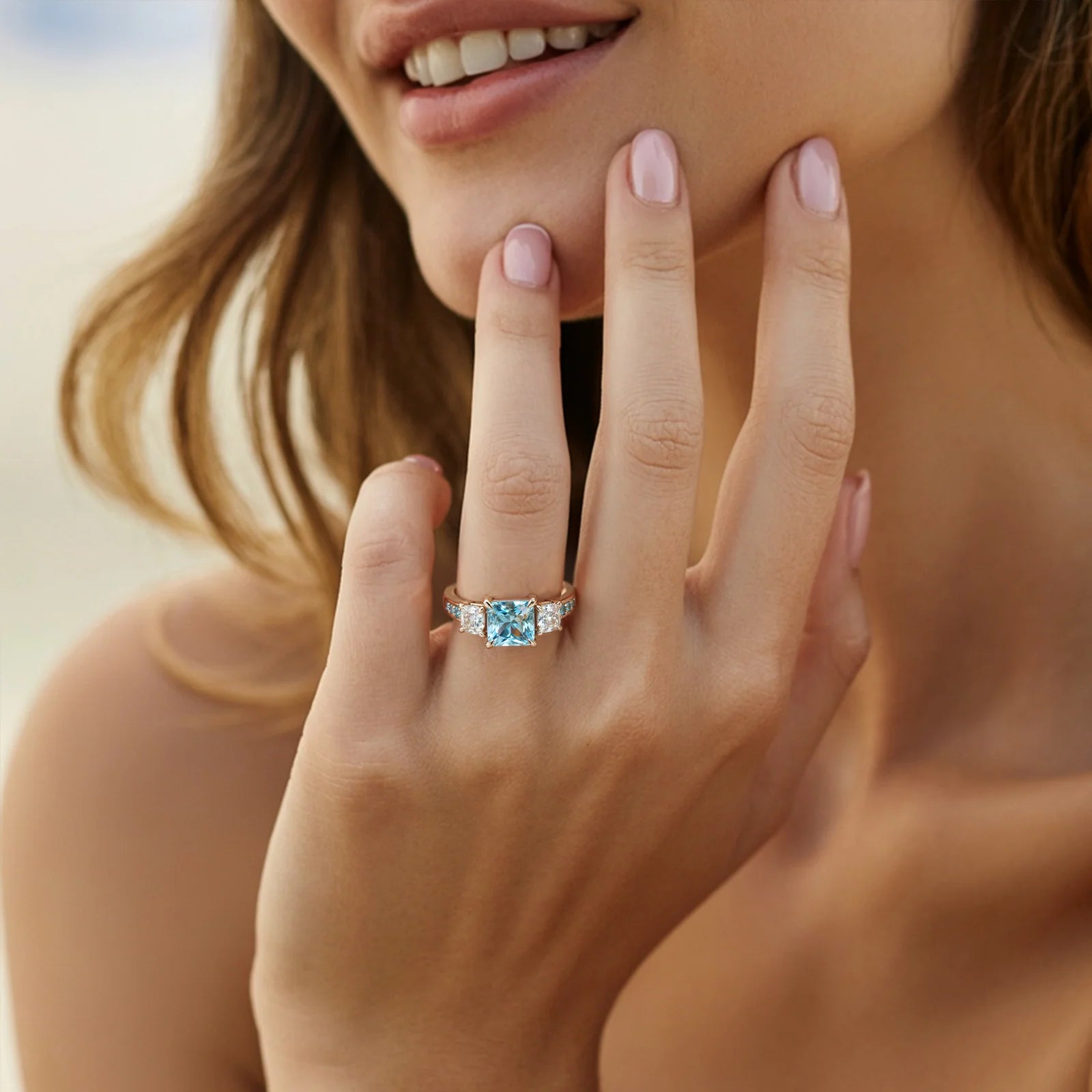 The Crystalline Aura 1CT Princess Cut Blue Gemstone Ring