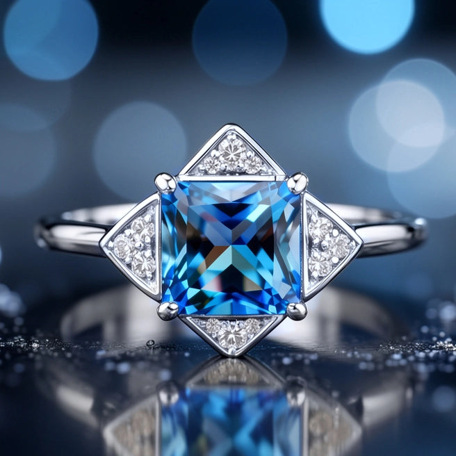 Diana's Grace | 1CT Vintage Princess Cut Blue Sapphire  Ring
