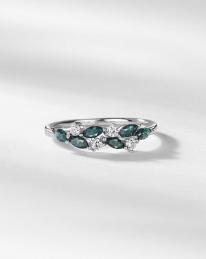 Minimalist Leaf Silver Moss Agate Ring