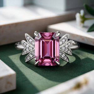 Evadne 2CT Pink Emerald-Cut Pink Gemstone Ring