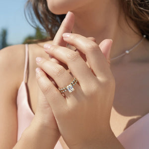 The Cerulean Divide 2CT Eternity Emerald Cut Moissanite Ring