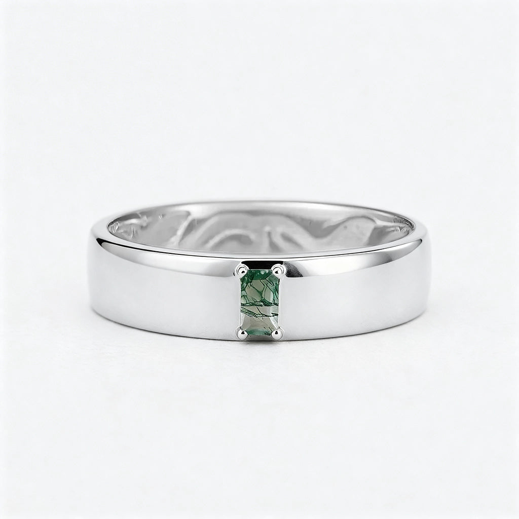 Moss Trace | Inner Engraved Moss Agate Men's Wedding Band