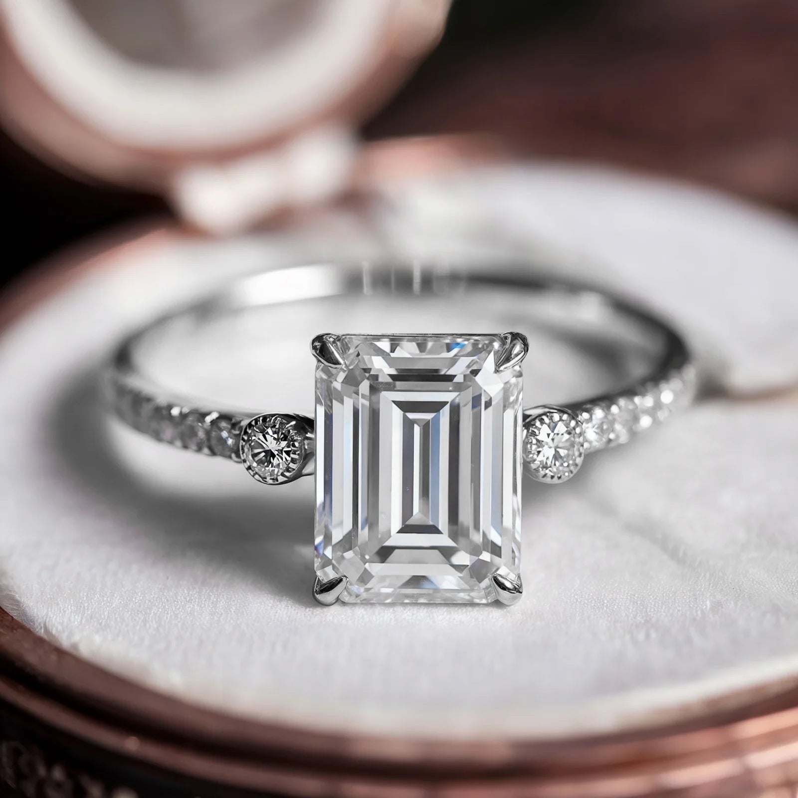 The Luna 2CT Emerald Cut Moissanite Ring