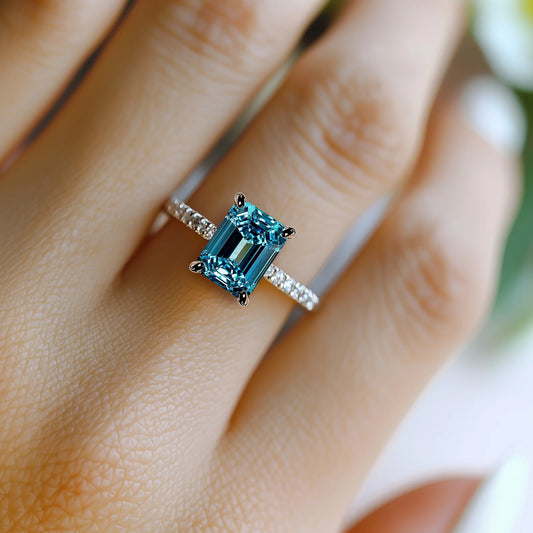 Camellia 3CT Emerald Cut Blue Gemstone Ring