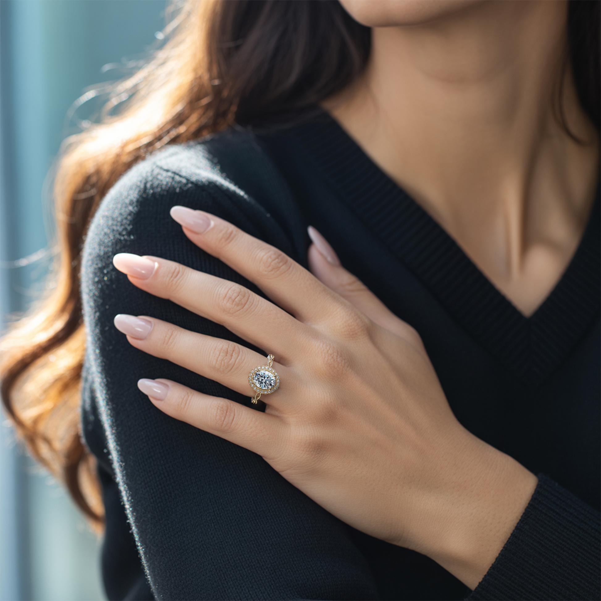 The Rosalind 3CT Oval Cut Moissanite Halo Ring