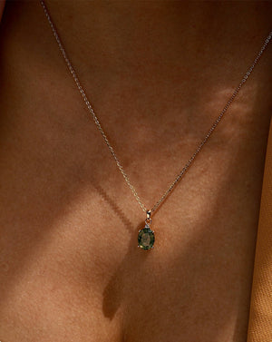 Luna Vessel Silver Moss Agate Pendant Necklace