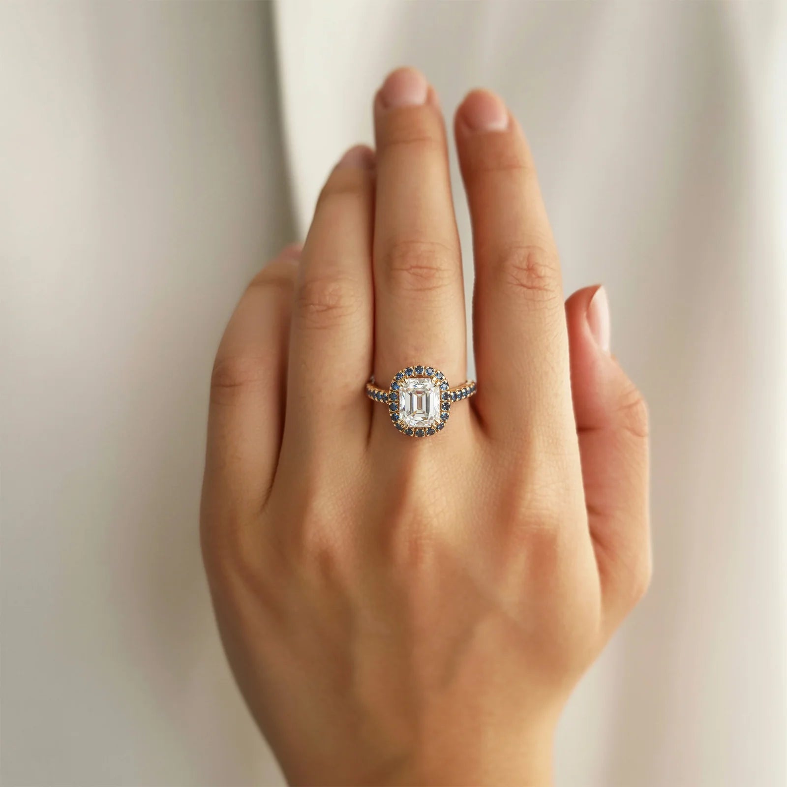 The Isolde 2CT Emerald Cut Halo Moissanite Ring