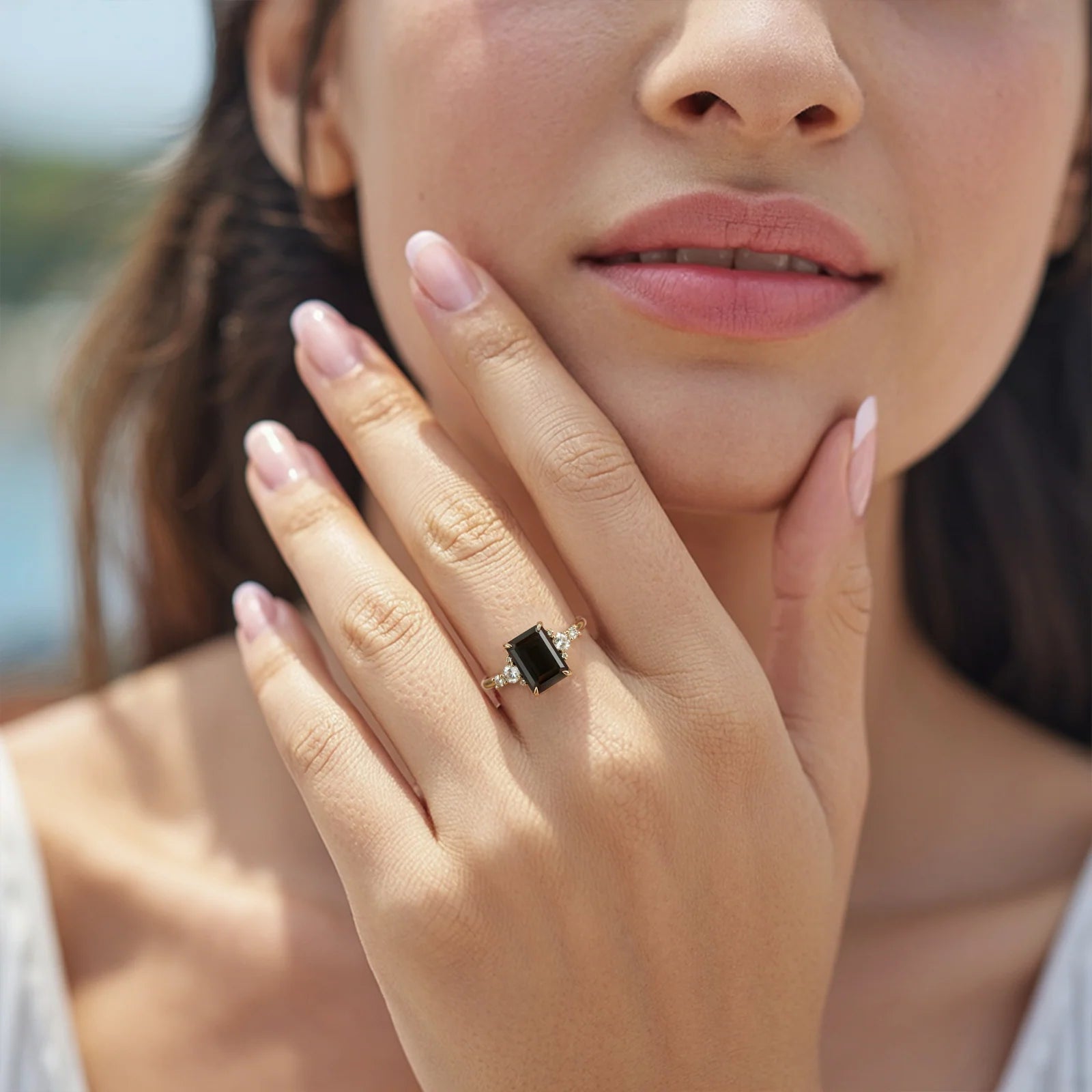 The Bella Jewel 2CT Emerald Cut Black Gemstone Ring