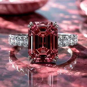Camellia 3CT Emerald Cut Red Gemstone Ring