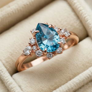 Cora‘s Lagoon | Pear Cut Blue Sapphire Halo Ring