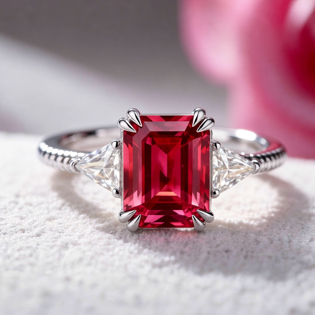 Liora Emerald Cut Burgundy Gemstone Ring