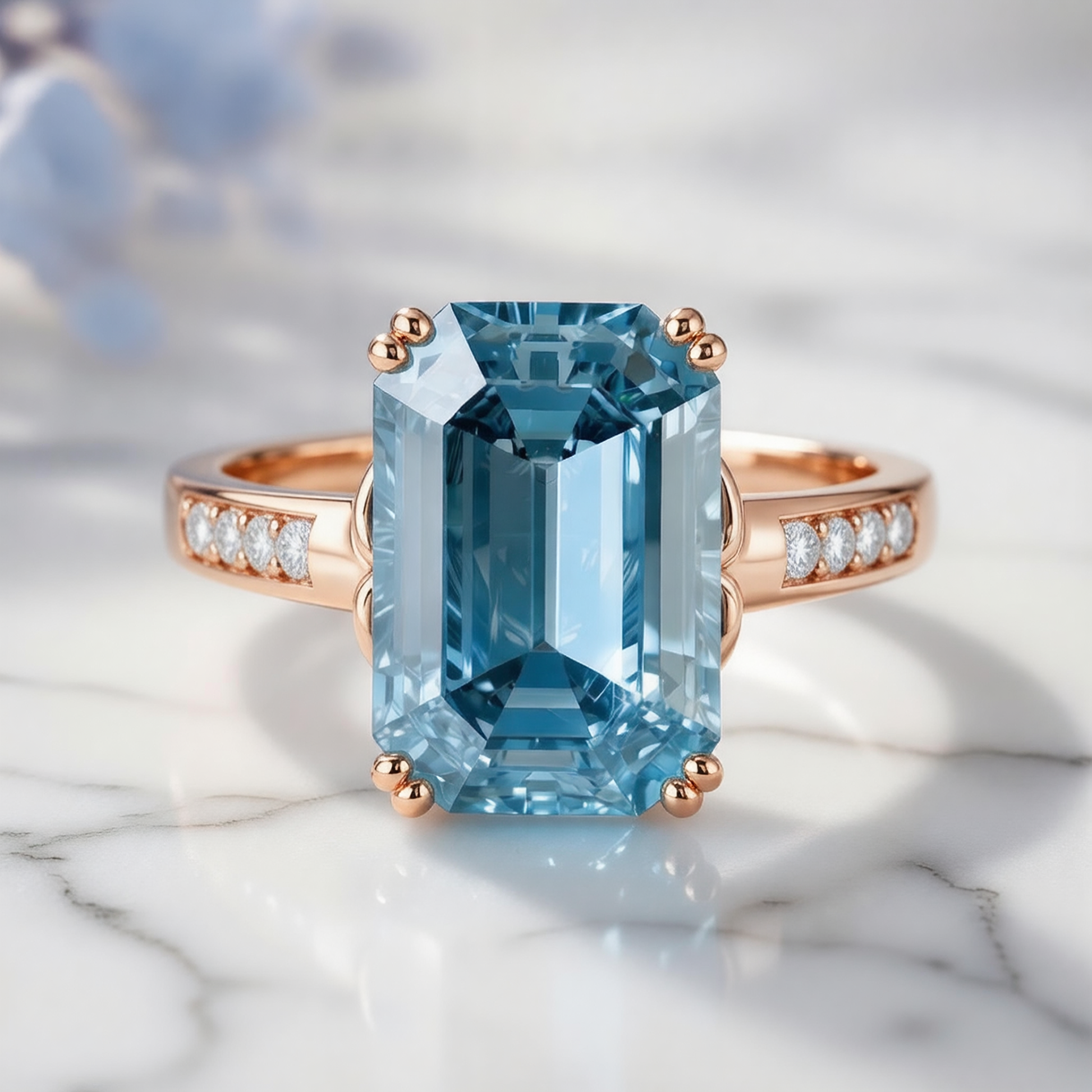 Marina's Tide | 5CT Emerald Cut Blue Gemstone Ring