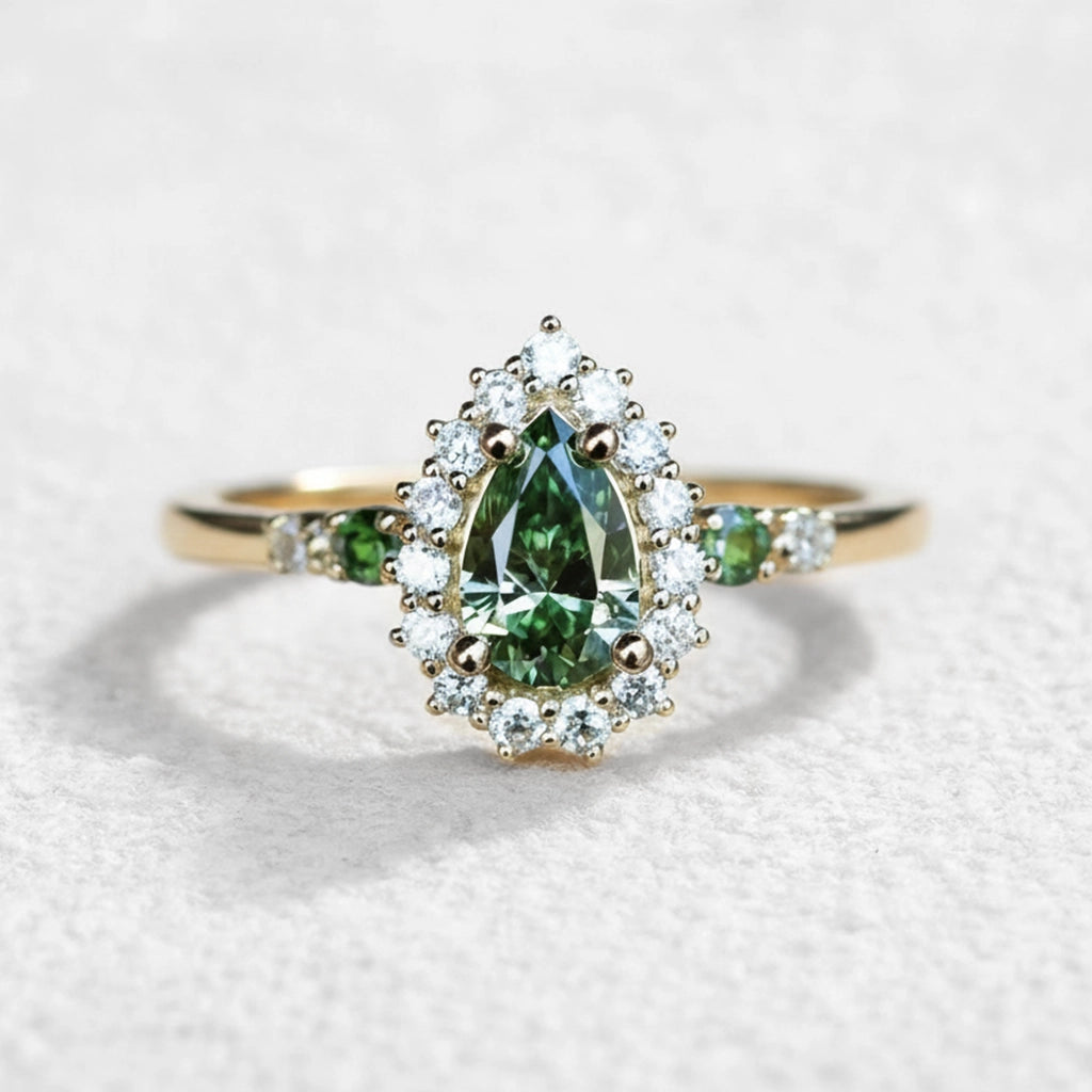 Stella's Mint | Classic Pear Cut Green Diamond Engagement Ring