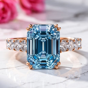 Marina‘s Aegean | 3CT Emerald Cut Blue Gemstone Ring