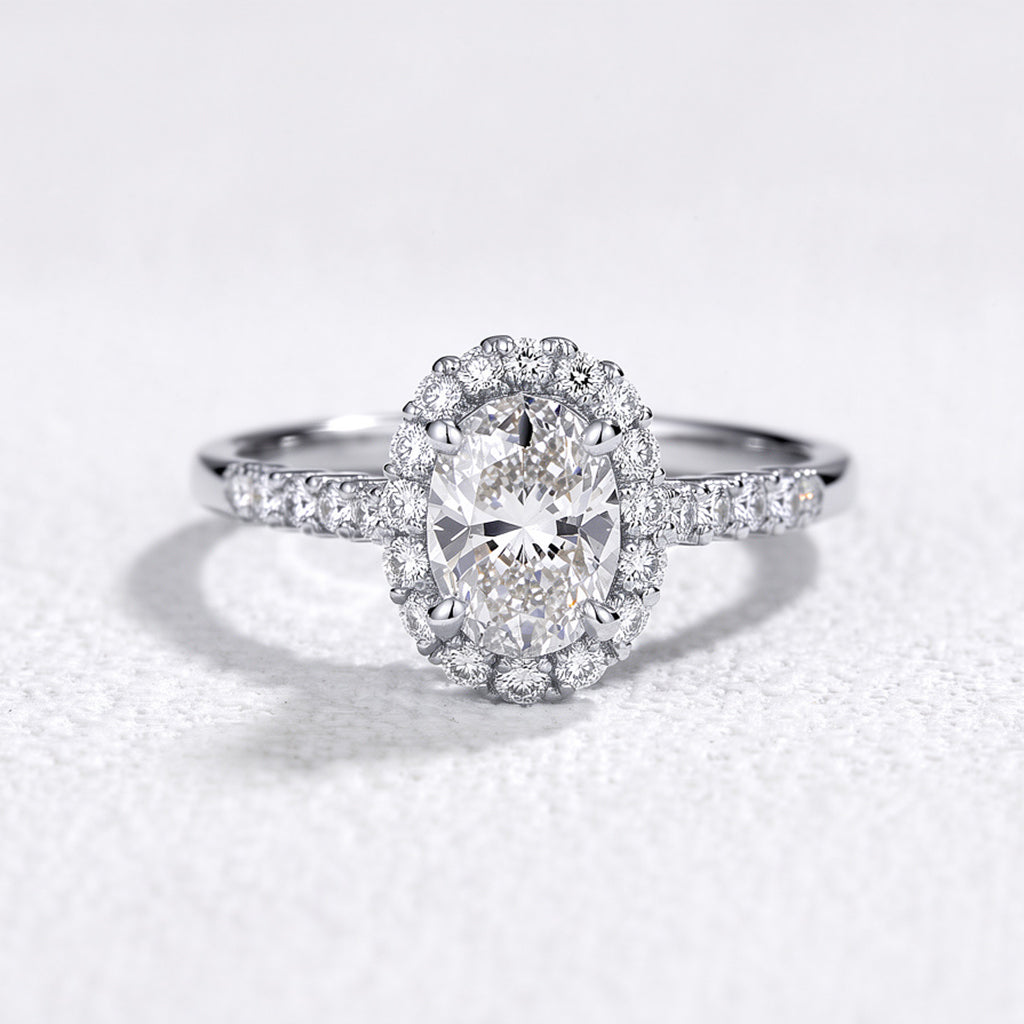 Odette‘s Halo | Oval Moissanite Ring in Morning Light