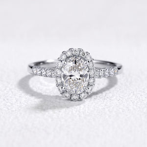 Odette‘s Halo | Oval Moissanite Ring in Morning Light