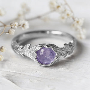 Daphne’s Branch | Round Tanzanite Engagement Ring with Sculptural Vine Band