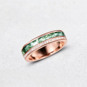 The Twin Rivers Band | Half-Bezel Horizon of Moss & Moissanite