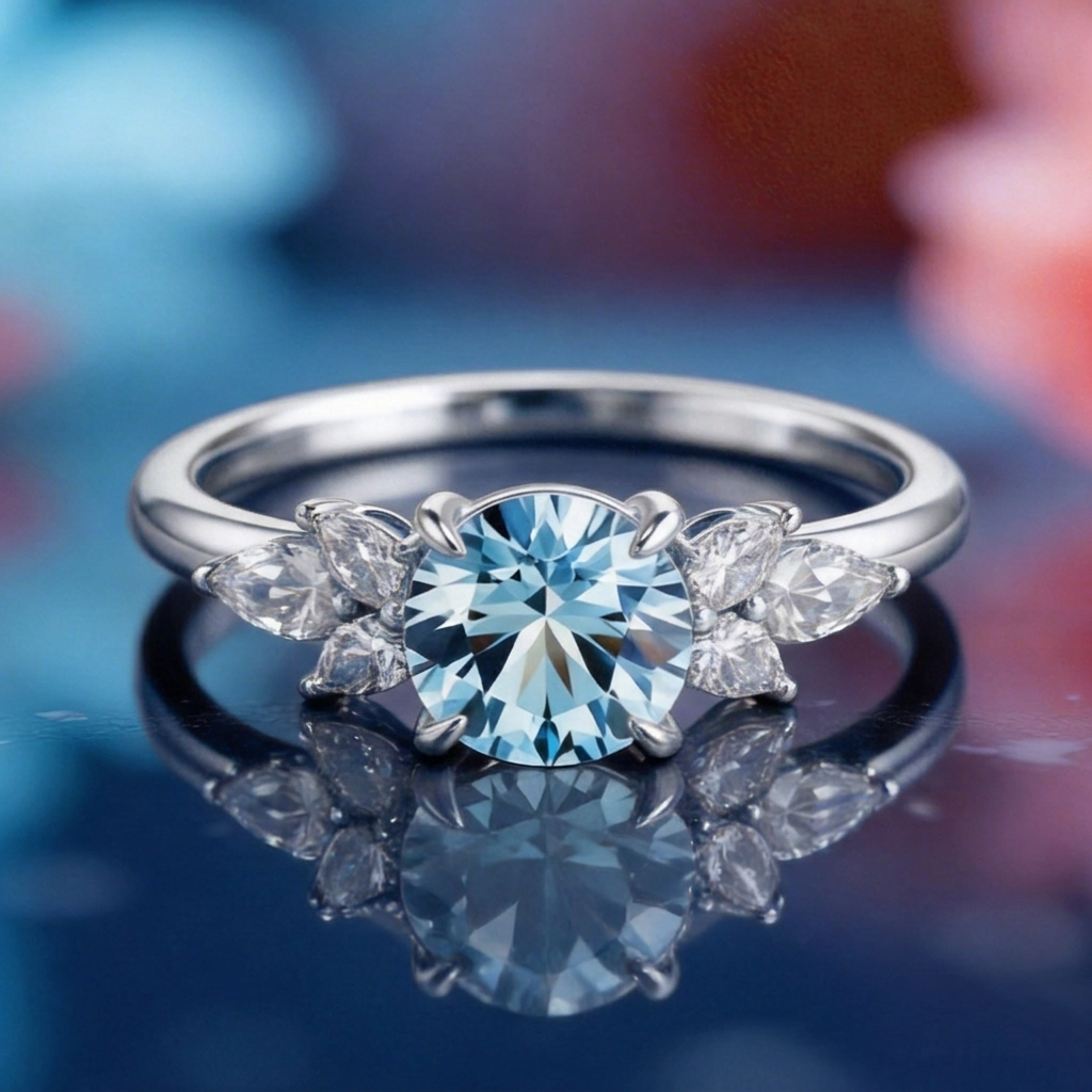 Selene’s Whisper | 1CT Round Cut Royal Blue Sapphire Vine Ring