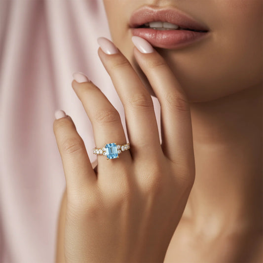 The Adelina Rae 2CT Emerald Cut Blue Gemstone Ring