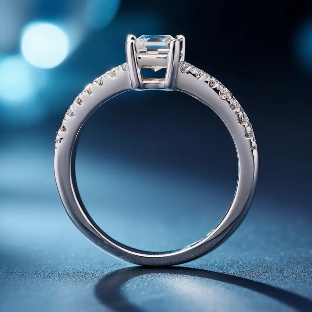 Radiant Emerald-Cut Silver Moissanite Solitaire Ring