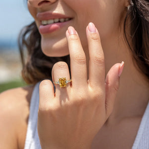 The Bella 3CT Emerald Cut Yellow Gemstone Ring