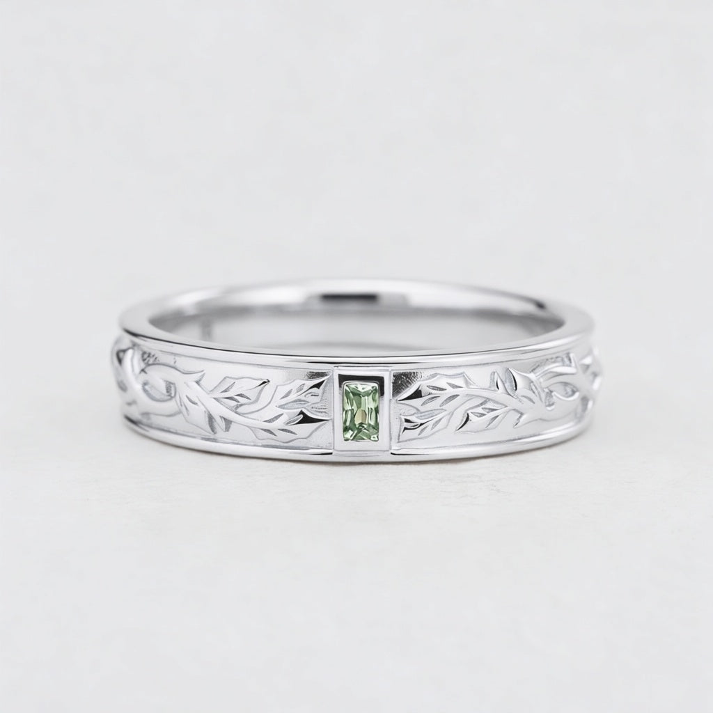 Mistletoe Forge | Bezel Baguette Green Sapphire Men's Wedding Band