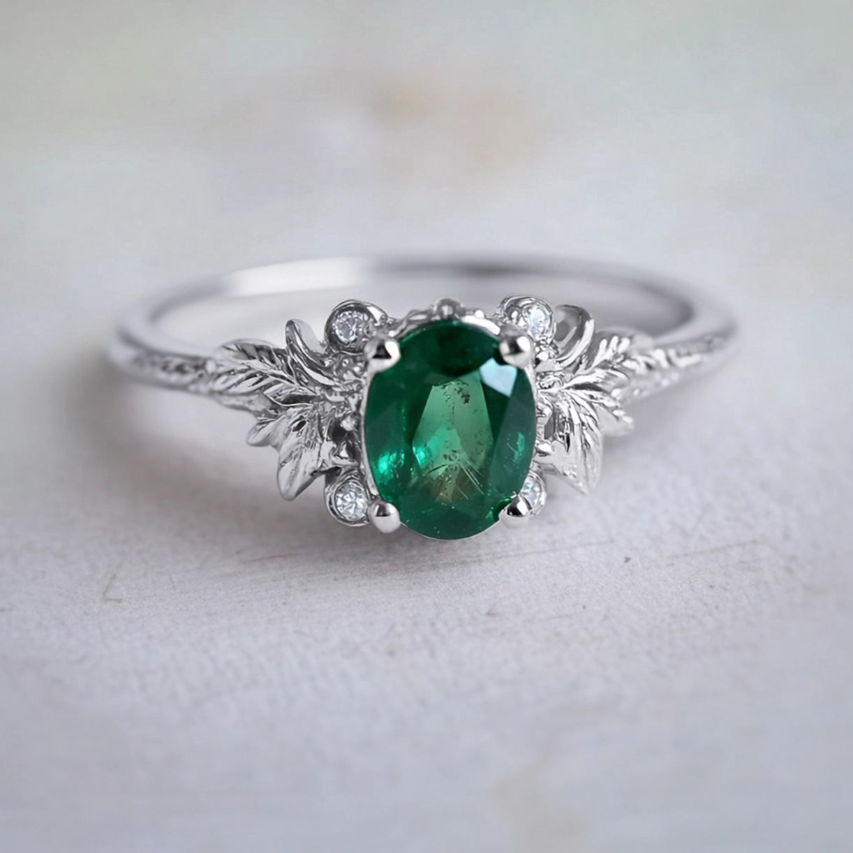 Isolde’s Garden | Oval Emerald Vintage Engagement Ring