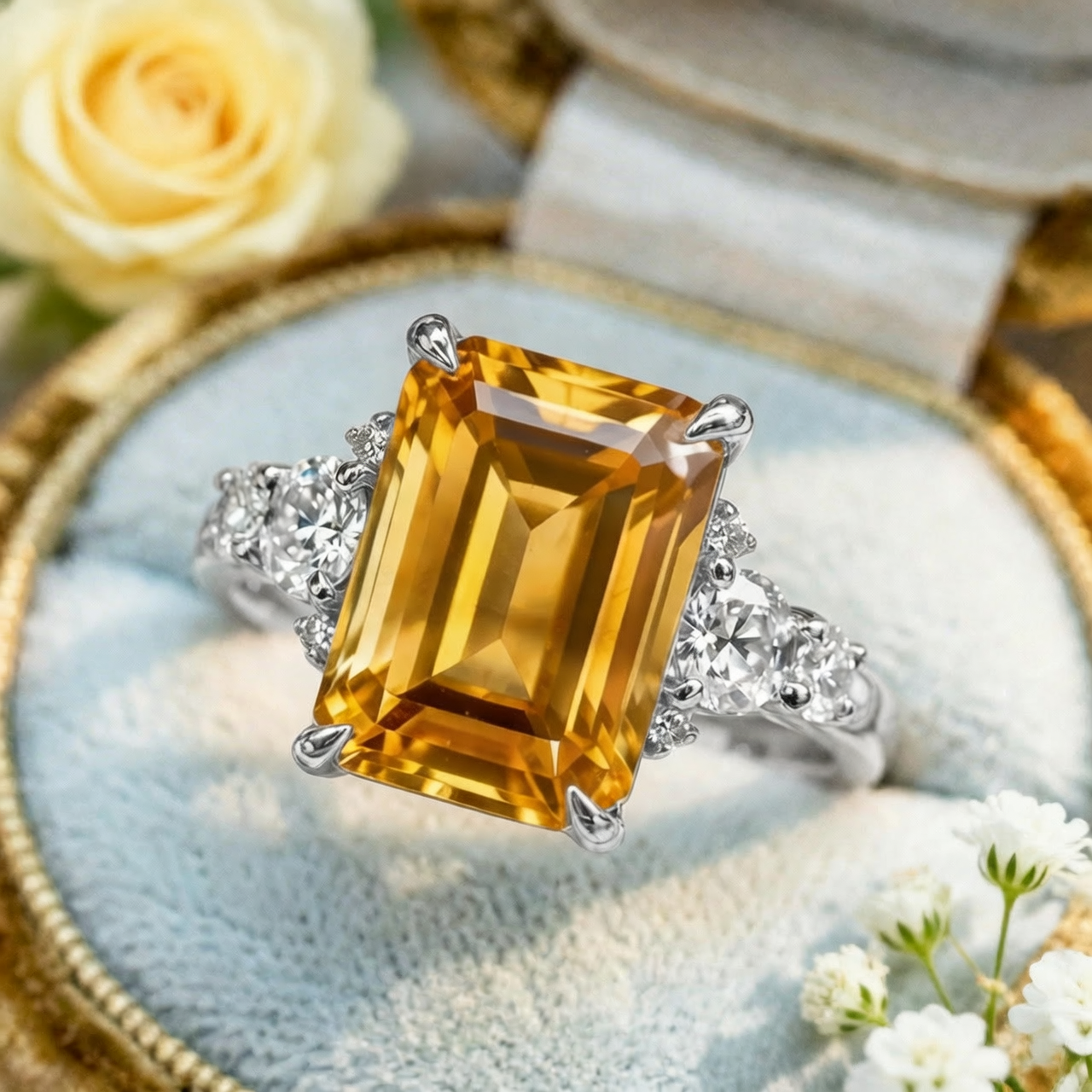 Sienna's Amber | 2CT Emerald Cut Yellow Gemstone Ring
