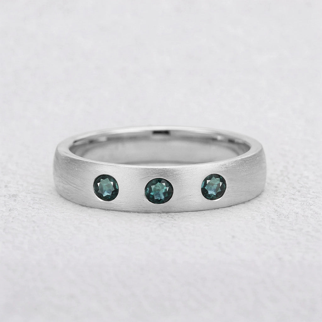 Shadow Peak | Round Lab-Grown Teal Sapphire Wedding Band