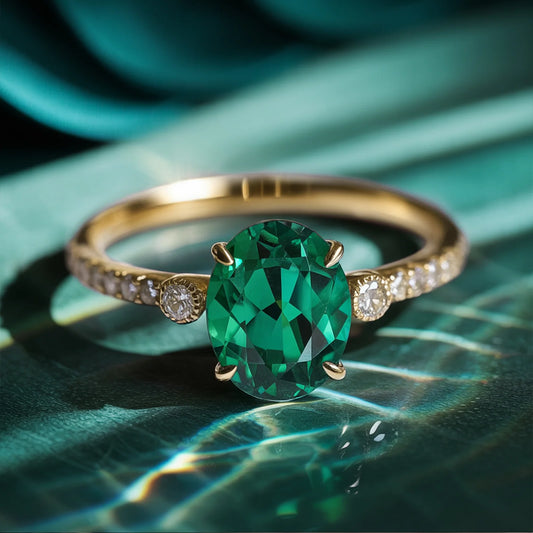 The Luna 2CT Oval-Cut Green Gemstone Ring