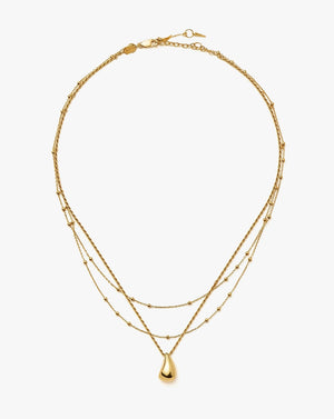 18K Gold Vermeil Droplet Pendant & Double Necklace Set